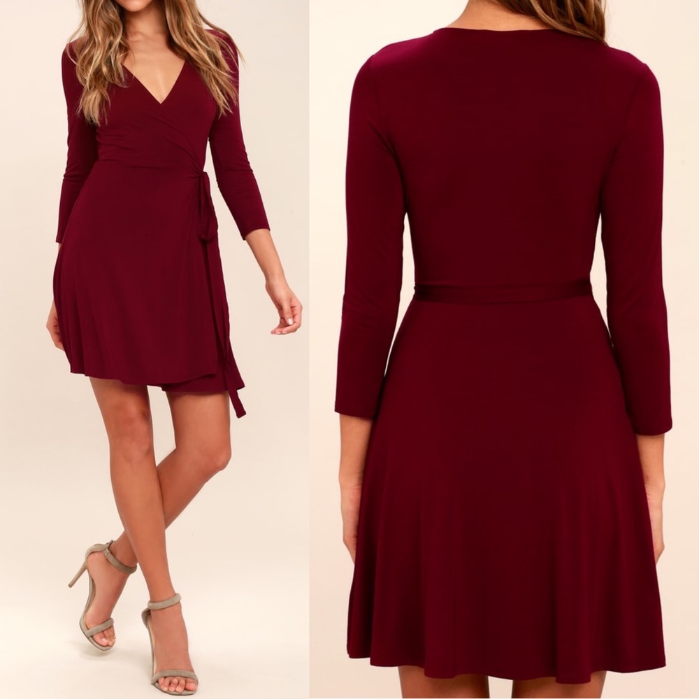 Lulus Twirl-Worthy Burgundy Wrap Dress Sz M